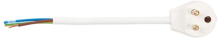 Vit lamppropp med sladd och tre exponerade ledningar i olika färger.