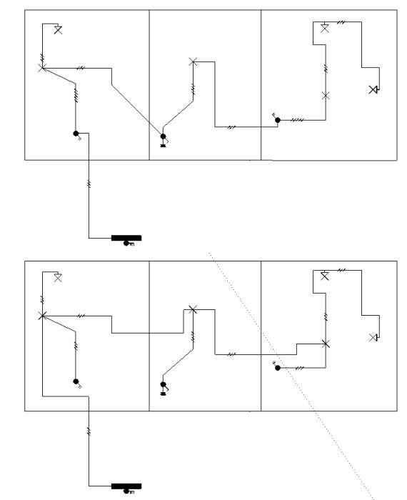 Elritning med kablar och symboler, del av byggprojektplanering.