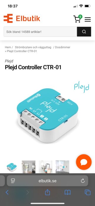 Plejds dosdimmer CTR-01 med anslutningar märkt L, N, 1 och 2 för kopplingsschema.