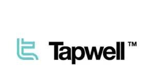 Tapwell-logotyp med en stiliserad bokstav och företagets namn i svart text.