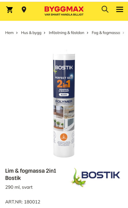 Bostik Perfect Seal 2in1 lim och fogmassa, svart, 290 ml.