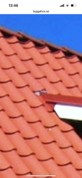 Rött tegeltak med en detalj där ett tak av mindre kupol möter huvudtaket.