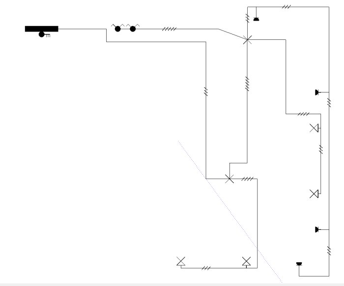Elektrisk ritning med olika symboler och kopplingsledningar, visar en förbättrad version av tidigare layout.