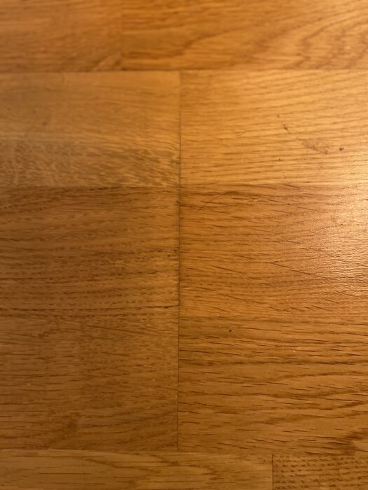 Trägolv med mörkare linjer mellan plankorna, potentiellt tecken på mögel eller fuktskada, undersöks för fuktproblematik och obehaglig lukt i boendemiljö.