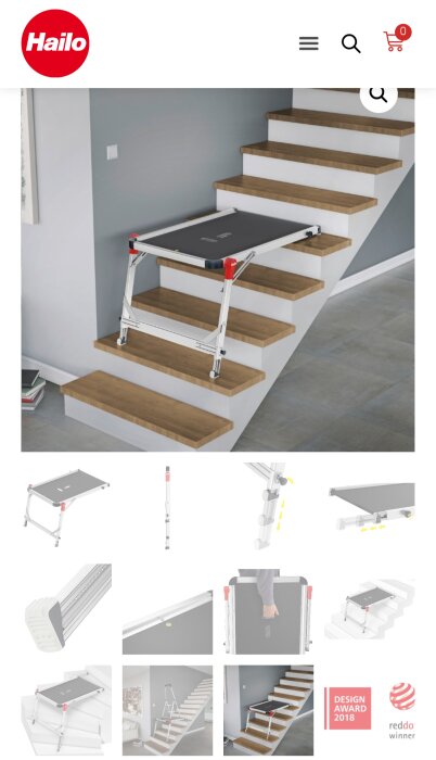 Stegplattform från Hailo placerad över trappa, används för enklare åtkomst vid renoveringsarbete.