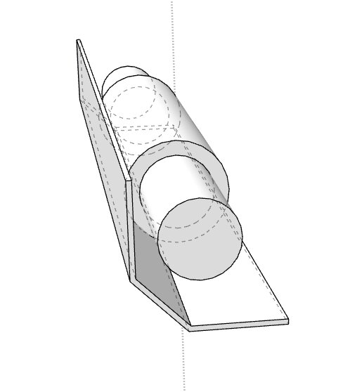 Amatörritad skiss som visar en konstruktion för att dölja exponerade ventilationsrör med en 45-graders vinklad låda.