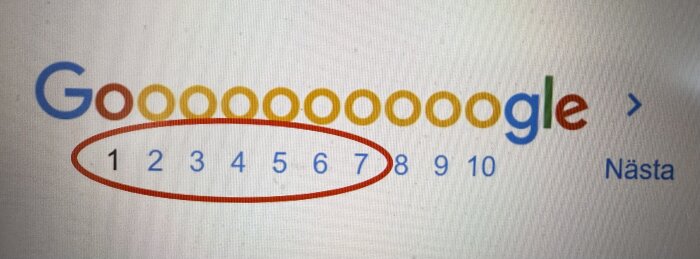 Google-söksida med siffra 7 inringad, indikerar antal sidor med sökresultat.