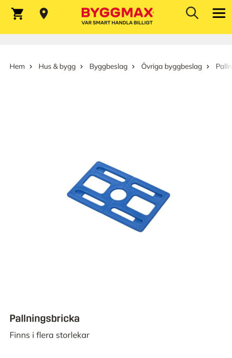 Blå pallningsbricka i plast med rektangulära öppningar och en cirkulär mittdel, används för justering under trösklar eller liknande.