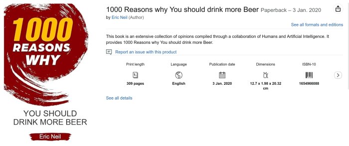 Bokomslag till "1000 Reasons Why You Should Drink More Beer" med röd och vit design, utgiven av Eric Neil.