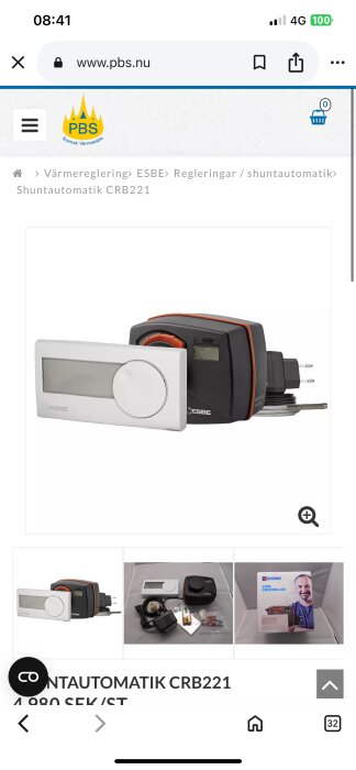 ESBE shuntautomatik CRB221 med vit kontrollpanel och svart elektronisk enhet.