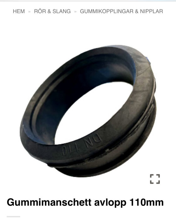 Gummimanschett för 110mm avloppsrör, används för att säkra täthet i avloppsanläggningar.