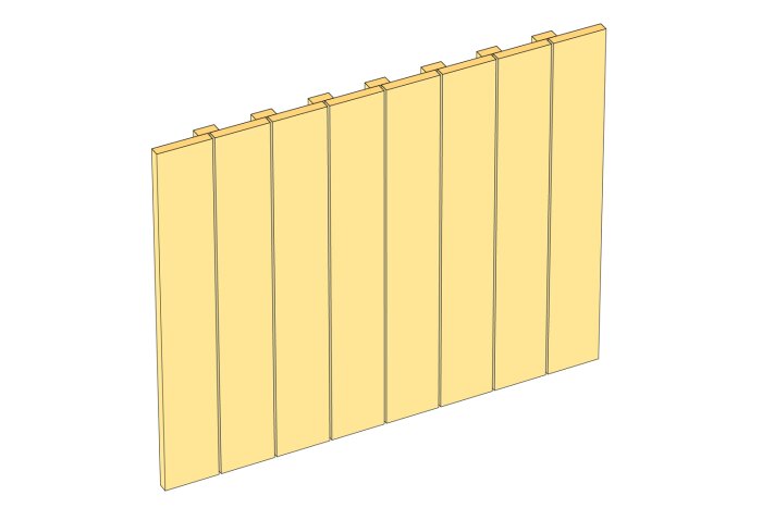 Illustration av en vägg med stående, ospontade panelbrädor utan lock.