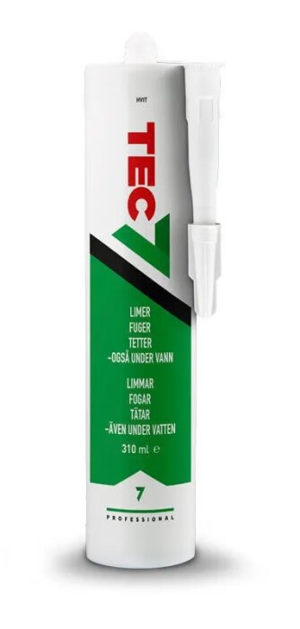 Tub av Tec7 MS-polymerlim, 310 ml, lämplig för limning, fogning och tätning, även under vatten.