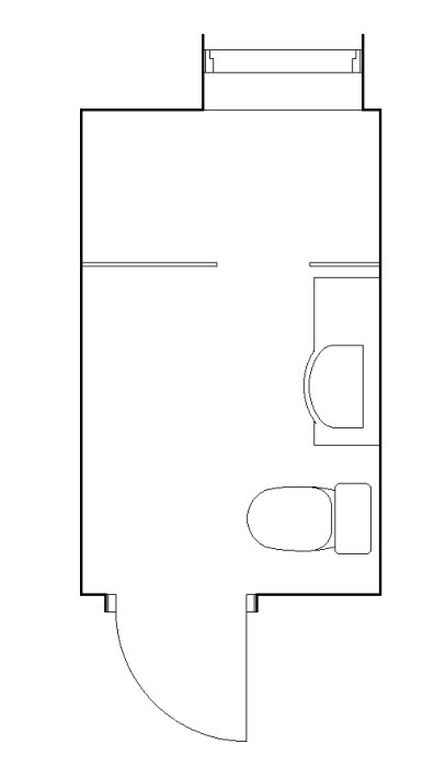 Badrumsritning med en skärm, toalett, handfat och dusch med plats för duschdraperi. Passagen är 500 mm enligt skissen.