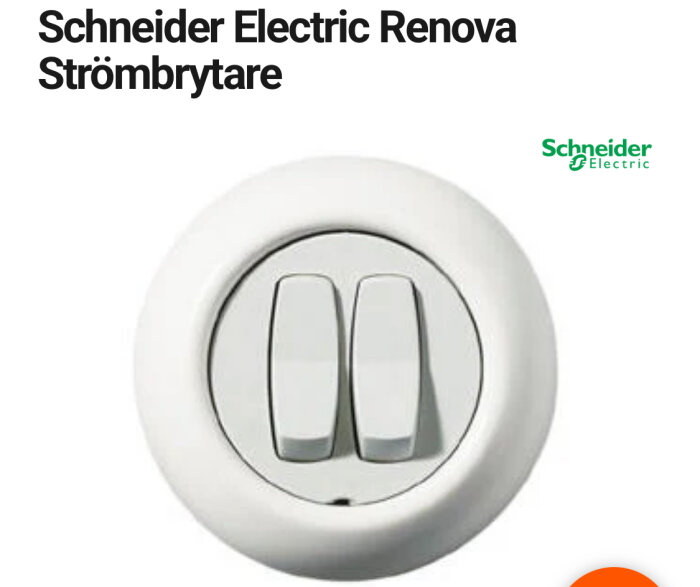 En vit Schneider Electric Renova strömbrytare med två knappar, diskuterad för användning som dimmer för köksbelysning.