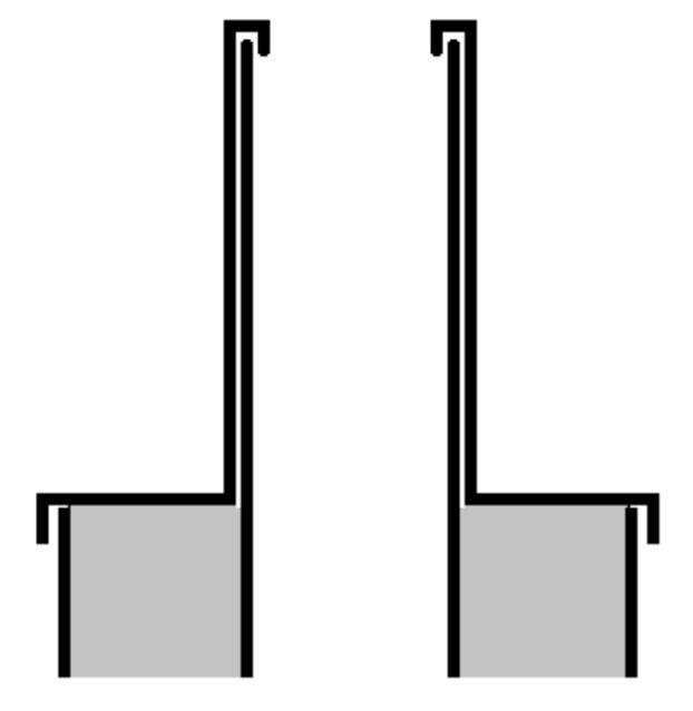 Illustration av skorstensgenomföring med ett rör och isolering; sidovy visar isolering runt rör och lock som hindrar vattenintrång.