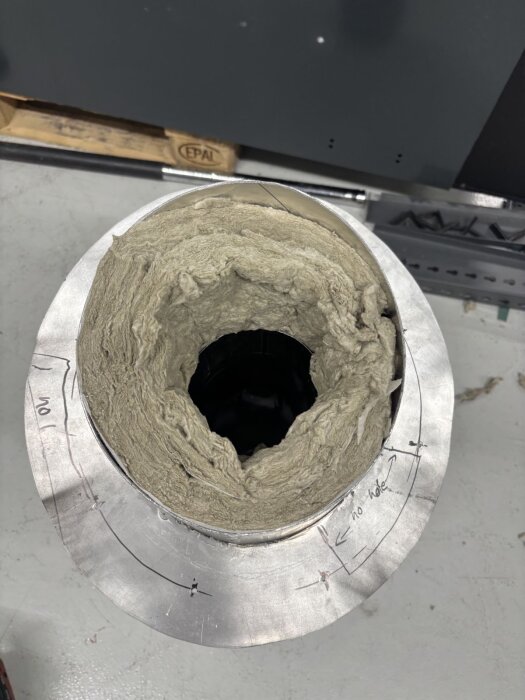 Rostfritt rökrör med isolering och märkningar för passform.