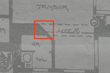 Ritning av ett gammalt tegelvalv med rödmarkerad "tårtbit" i konstruktionen.