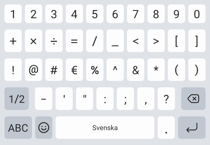 Tangentbord för Android visas på skärmen, men symbolen π saknas.