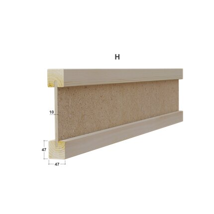 Konstruktionsdetalj med trä och isoleringsmaterial, 350 mm högt, med dimensioner markerade.