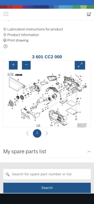 Reservdelsritning för Bosch 18V bandslip modell GBS 18V-75, visar olika komponenter och deras placering i verktyget.