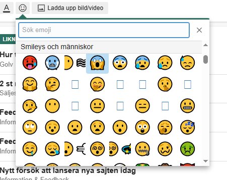 Emoji-val i en chattapplikation visar olika uttryckssymboler för meddelanden.
