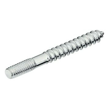 Ett borstat metallskruvstift med dubbelgängad design, användbart för synliga installationer.