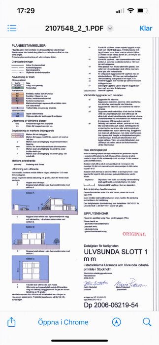 Detaljplan för fastigheten Ulvsunda Slott 1 i Stockholm med byggnadsanvisningar och planbestämmelser.