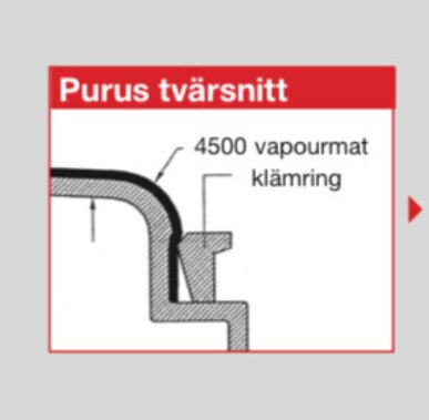 Tvärsnitt av en Purus golvbrunn med markerad klämring och vapourmat, text på bilden "4500 vapourmat klämring".