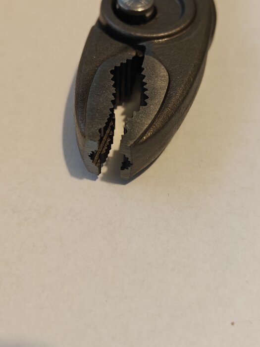 Tång med slipad käft till höger, som ser tunn ut, fotograferad på nära håll.