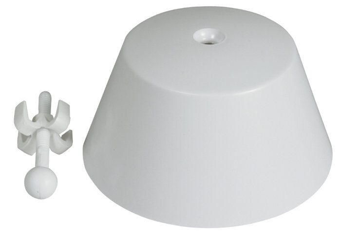 Vit takkoppling med skruv och hållare för montering.