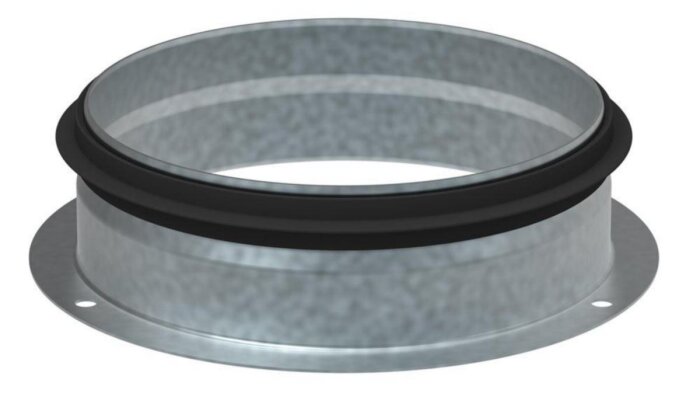 Metallstos för anslutning av flexslang till köksfläkt, med gummitätning.