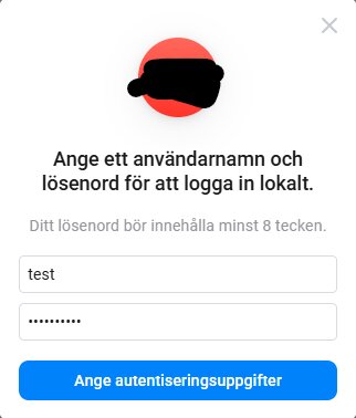 Ange användarnamn och lösenord för lokal inloggning, med textfält och en knapp för att ange autentiseringsuppgifter.