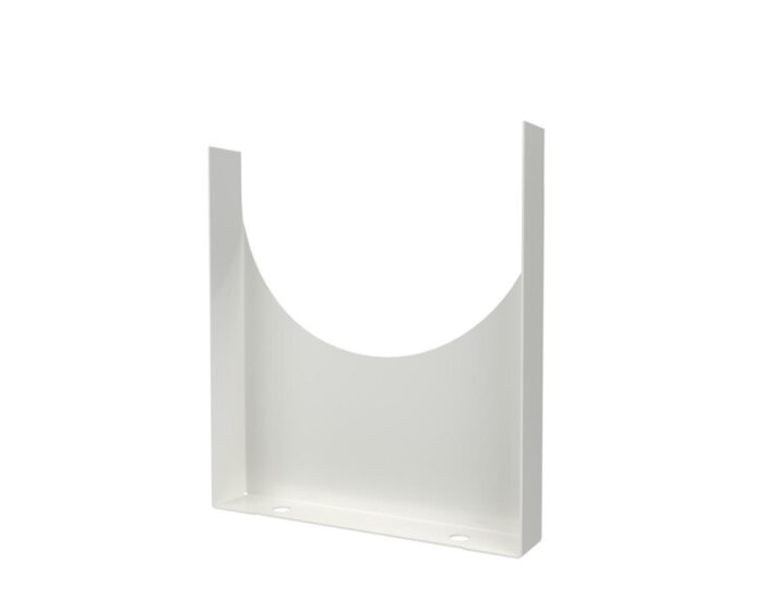 Kanalstöd i vitt för montering på skåpsryggen, designat att hålla en utdragbar aluminiumflexslang i rätt position.