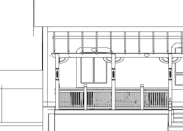 Ritning av pergola med takdetaljer över stolpar, visar alternativ för takavslutning.