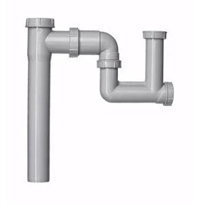 Grå plastisk trattskål eller rördel från Contura, med flera anslutningar och böjda sektioner för VVS-installationer.