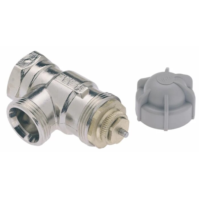 Radiatorkoppel med anslutning och en lös grå capsil.