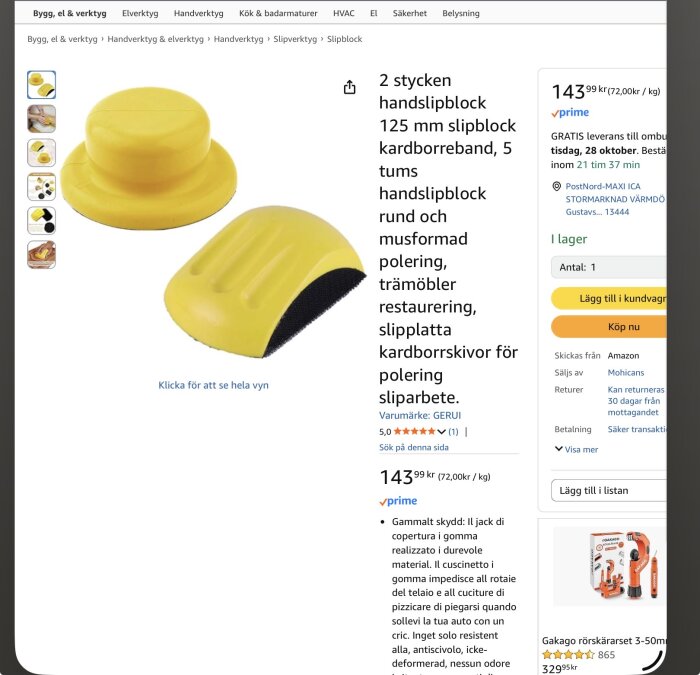 Gula handslipblock i rund och musformad design för slipning och polering.