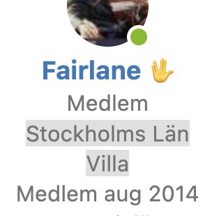 Profilbild med användarnamnet Fairlane, medlem i Stockholms län med villa, ansluten sedan augusti 2014.