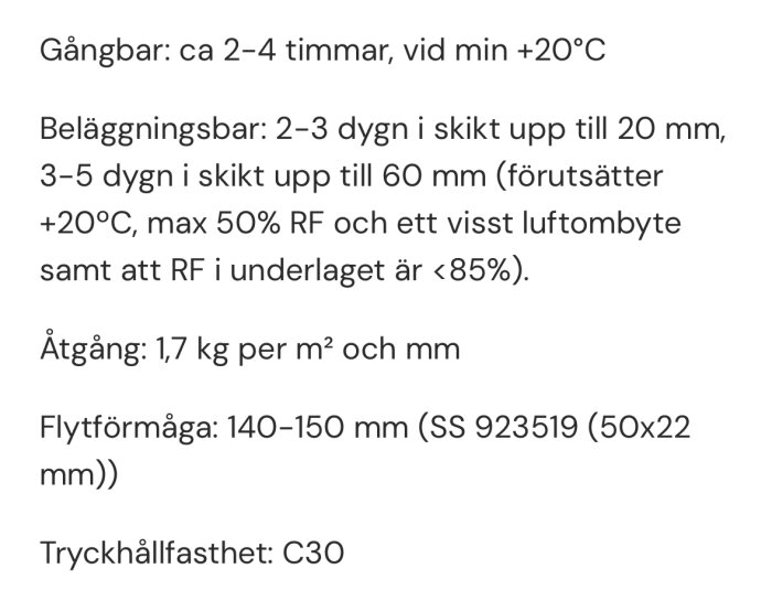 Information om Bostik flytspackel SL C400 med gångtid, beläggningstid, åtgång, flytförmåga och tryckhållfasthet.
