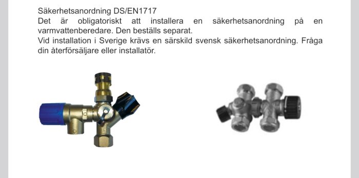 Säkerhetsventil DS/EN1717 för varmvattenberedare med blått och svart handtag.