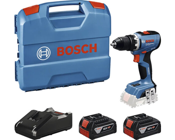 BOSCH PROFESSIONAL GSR 18V-65 set med väska, skruvdragare, laddare och två 4,0Ah batterier.