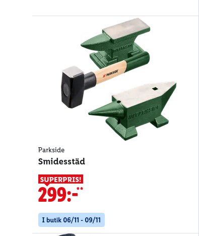 Paket med två smidesstäd och en smideshammare från Parkside, erbjuds till specialpris.