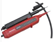 Spänningsprovare med två mätprober, en röd och en svart, används för att detektera "riktig" spänning i elektriska ledningar.