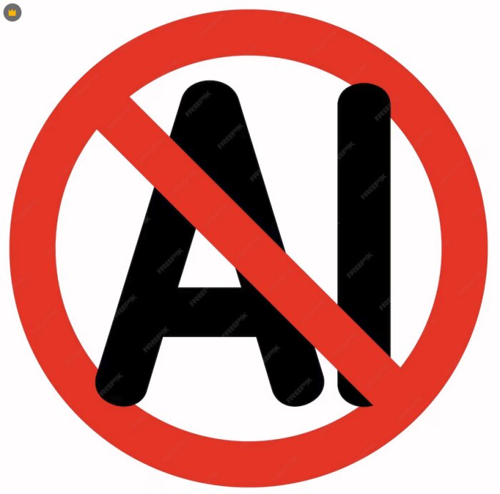 Antingen ignorering eller blockering av AI, illustrerat med "AI" överstruket av ett rött förbudstecken.