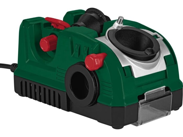 En grön och svart borrslip av märket Parkside med röda detaljer, kanske från LIDL, modell "PBSG 92 A1", liknar Drill Doctor.