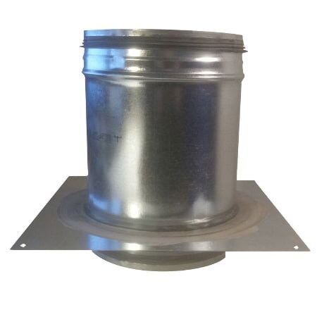 Tak-väggstos i metall med fyrkantig basplatta för genomföring i ventilationssystem.