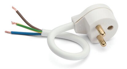 Stickpropp utan skyddsjord med avskalade ledningar.