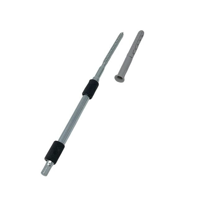 Gängstång och plugg visas mot vit bakgrund, verktyg som diskuteras för fäste i väggar.