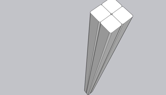 3D-modell av fyra vertikalt staplade, kvadratiska rör.
